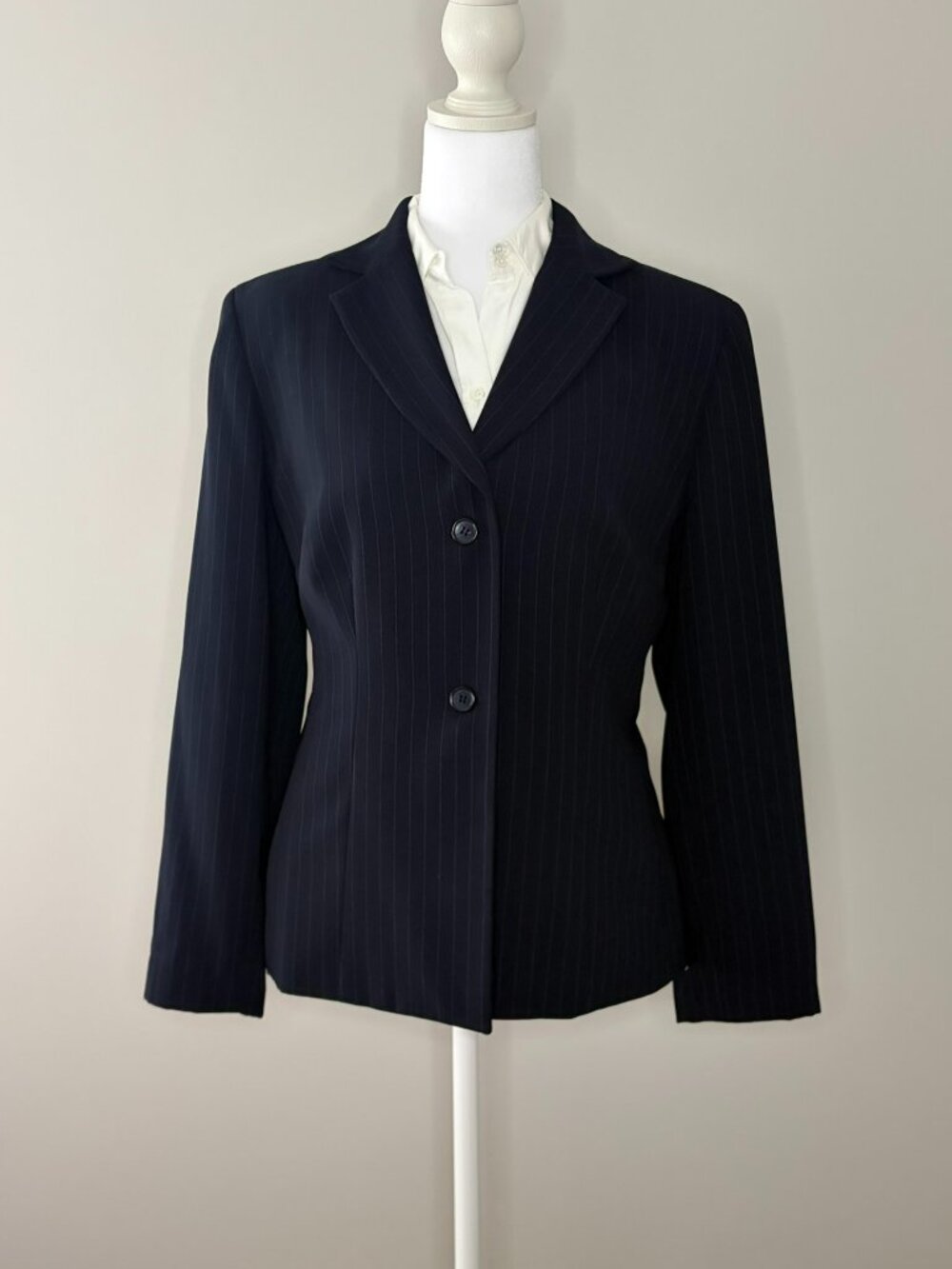Ann Taylor LOFT Pinstripe Blazer Jacket Navy Blue 12P NWOT